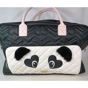 Betsey Johnson Black, White & Pale Pink Panda Quilted Travel Bag